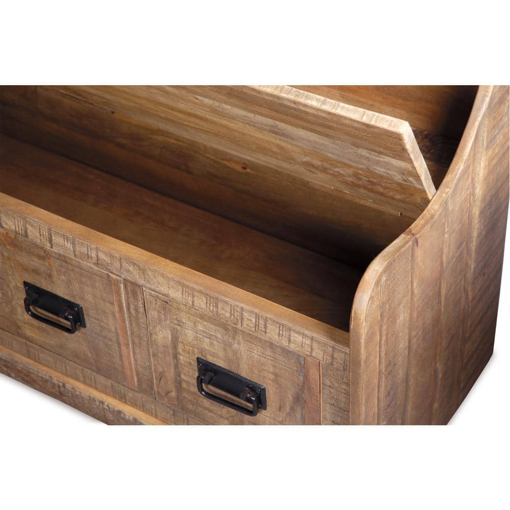 Garrettville Light Brown Solid Wood Storage Bench with Faux Drawers