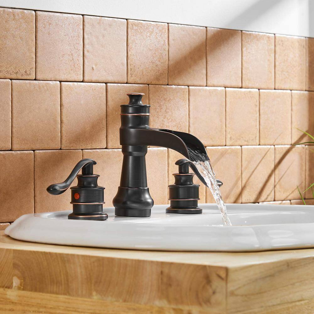 Oil-Rubbed Bronze 8-Inch Waterfall Widespread Bathroom Faucet