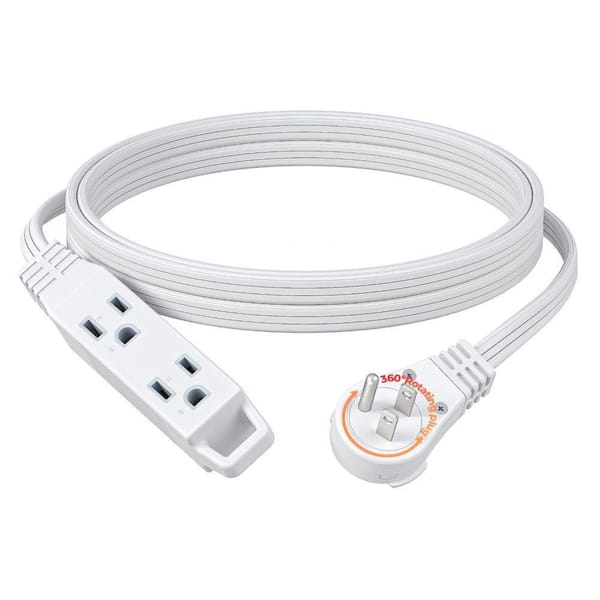 10ft. SPT-3,16 Awg /3Conductors Flat Power Cable, Indoor/Outdoor Extension Cord with 3Prong Ultra Thin Power Strip,White