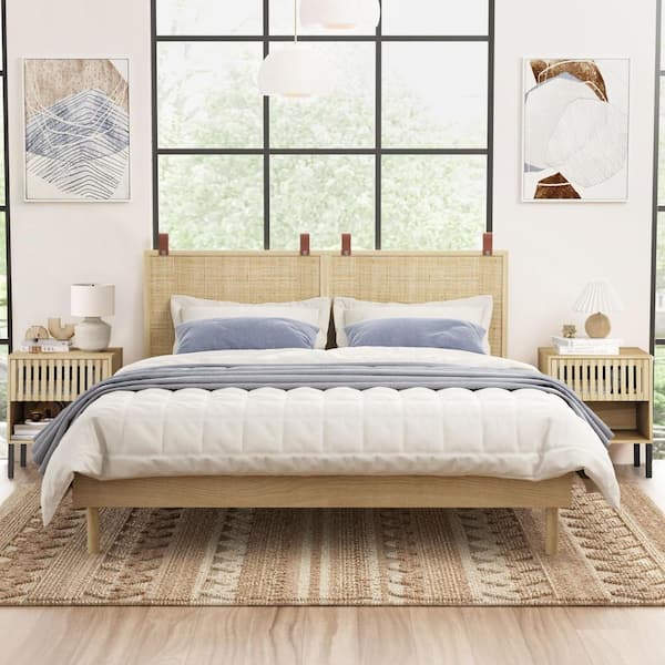Angel Sar Modern Natural 1-Drawer 15.75 in. W Nightstands (Set of 2)