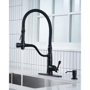 Single Handle Pull Down Sprayer Kitchen Faucet with Soap Dispenser, Pull Out Spray Wand in Solid Brass in Matte Black