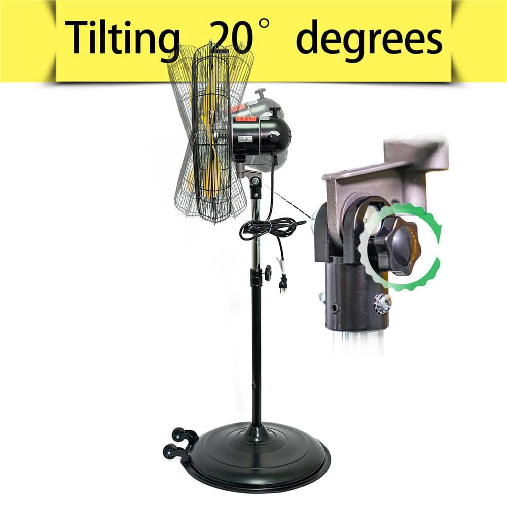 20-inch Yellow Aluminum Oscillating Pedestal Fan with Adjustable Height