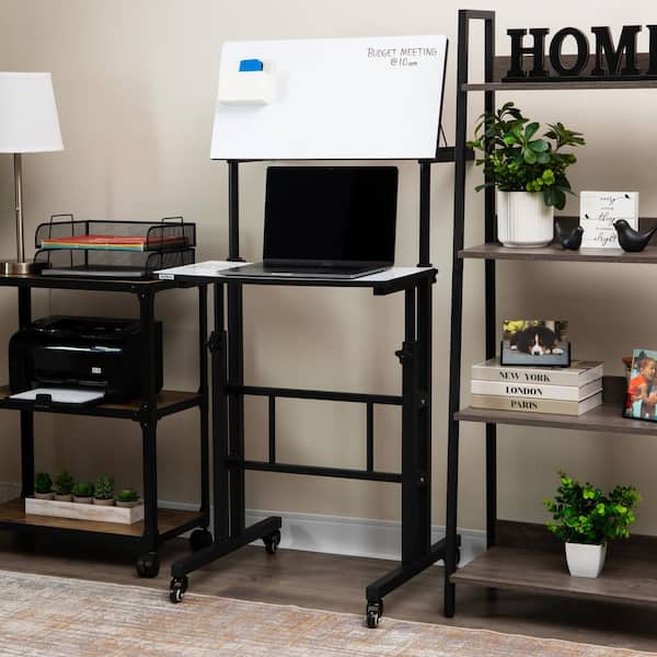 Mind Reader 21.5 in. W Rectangle White Standing Whiteboard Desk, Adjustable Height, Computer Desk, Laptop Desk, Portable, Rolling