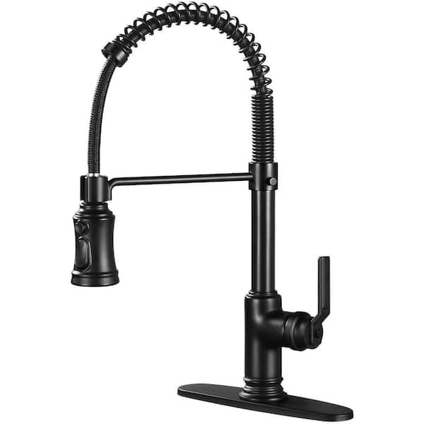 Single Handle 18 In. H Pull Down Sprayer Kitchen Faucet 360° Spout Swivel with Pull Out Spray in Matte Black