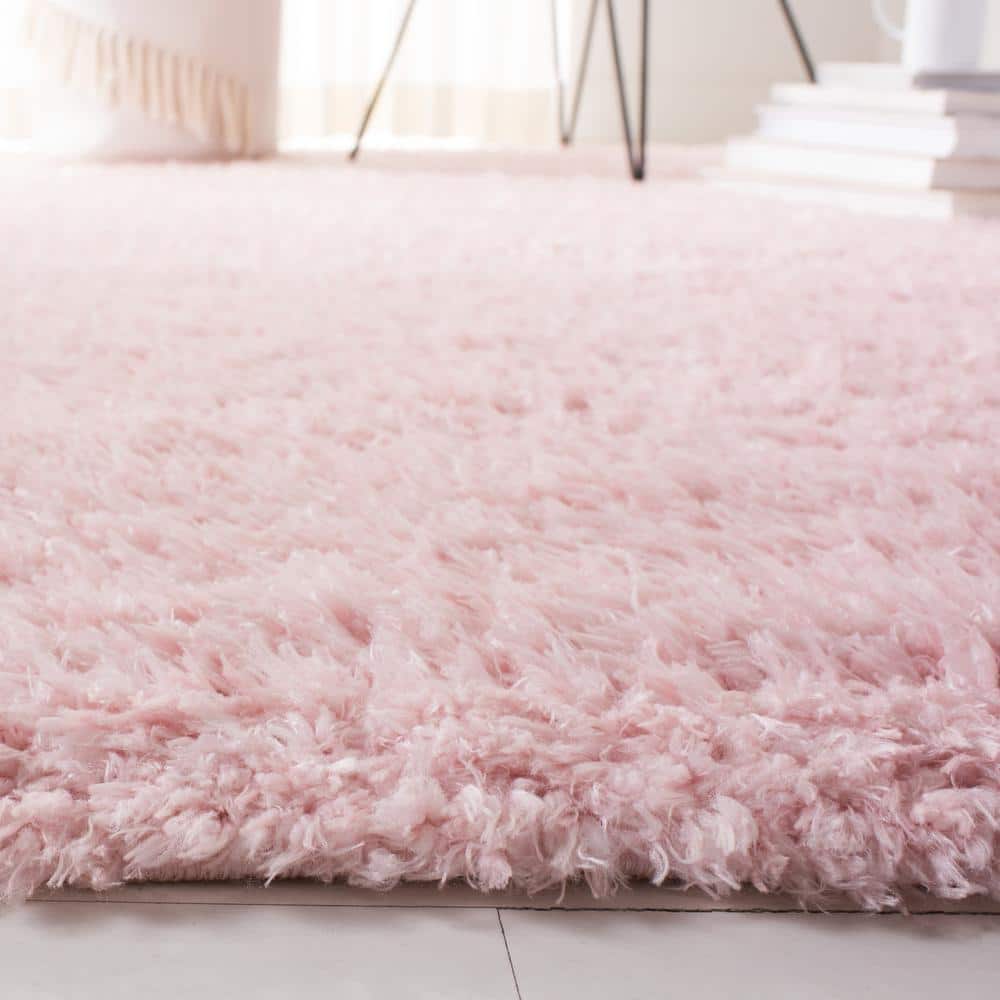 Blush 9' x 12' Solid Shag Wool and Synthetic Rug