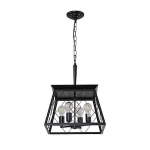 4-Light Black Farmhouse Chandelier for Kitchen, Living Room, Dining Room with No Bulbs Included