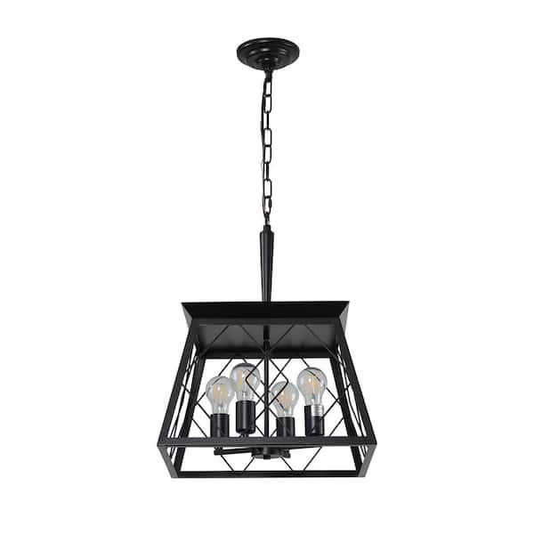 Staykiwi 4-Light Black Farmhouse Chandelier for Kitchen, Living Room, Dining Room with No Bulbs Included