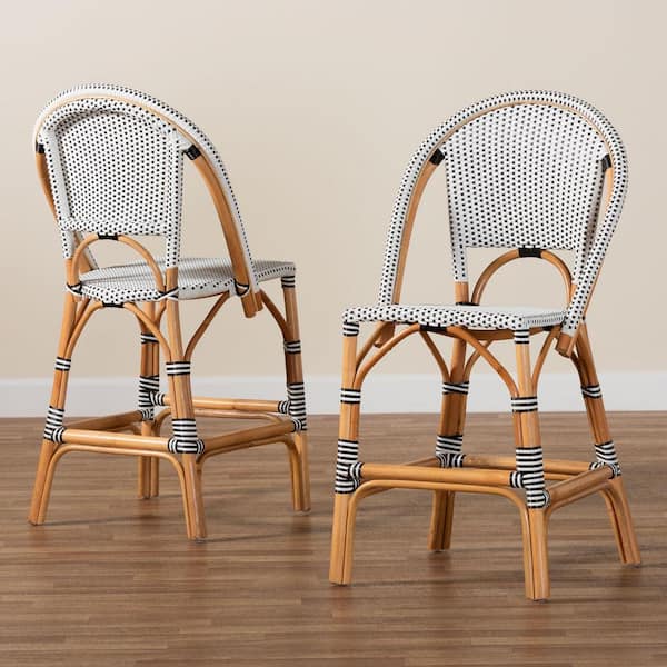 Genica 24 in. Black and White Weaving Rattan Counter Stool (Set of 2)