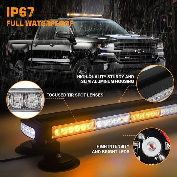 37 in. 104-LED Emergency Strobe Light Bar Magnetic-Mount Flashing Warning Roof Light for Work Vehicles (Amber/White)