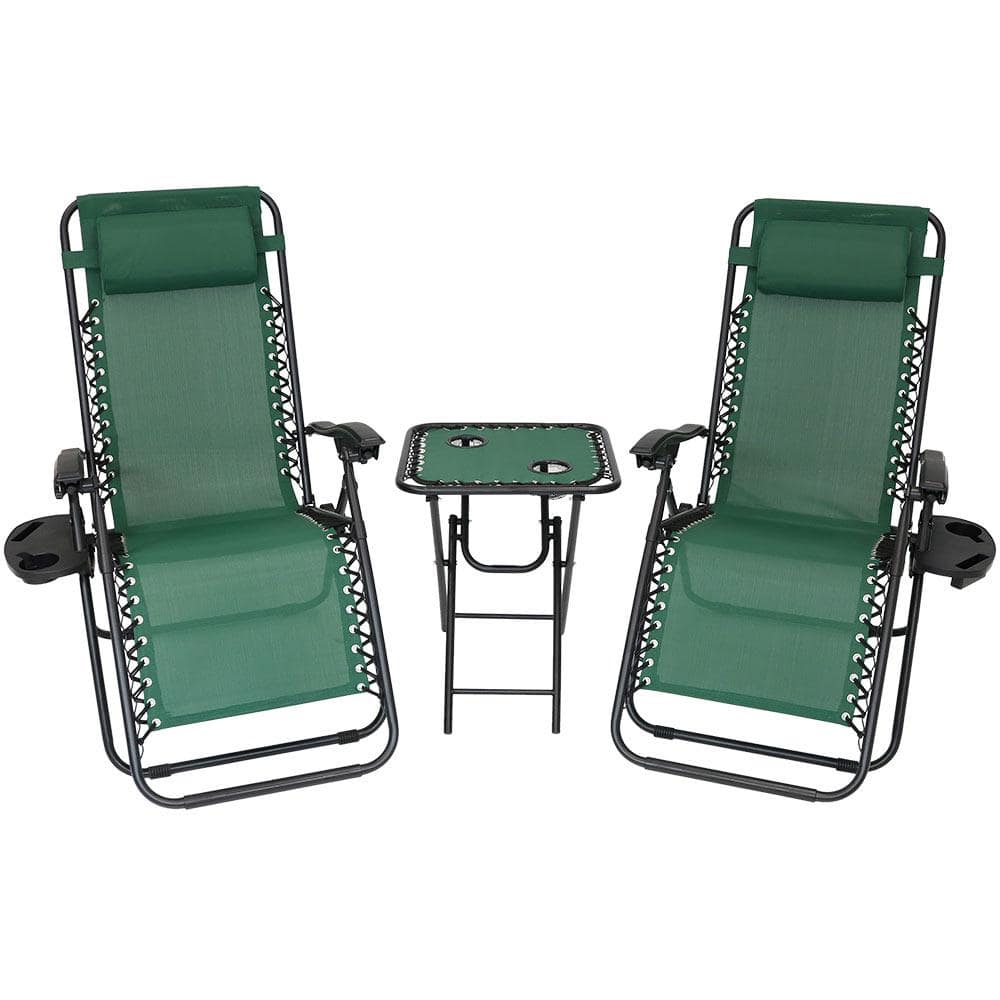 Sunnydaze Decor Zero Gravity Forest Green Sling Beach Chairs With Side Table Set Of 2 Dl 781 The Home Depot