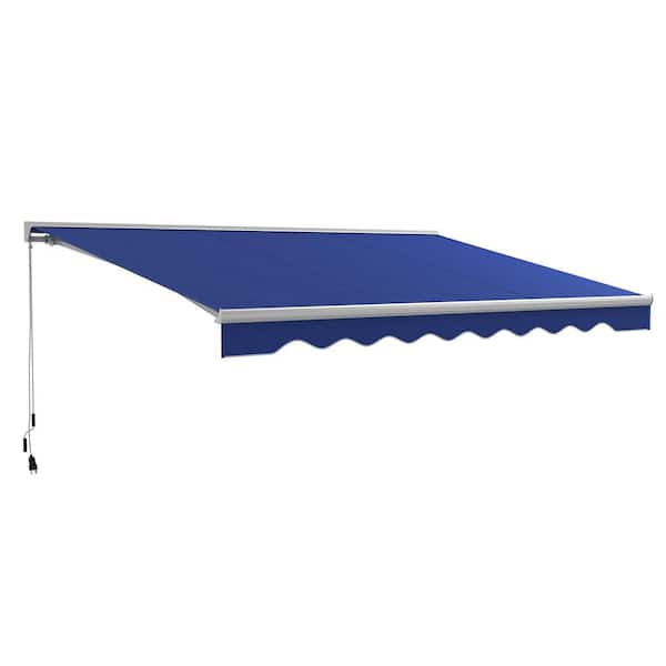 9.7 ft. x 16.5 ft. Outdoor Electric Awning, Retractable Awning with LED Lights and Remote Controller, Blue