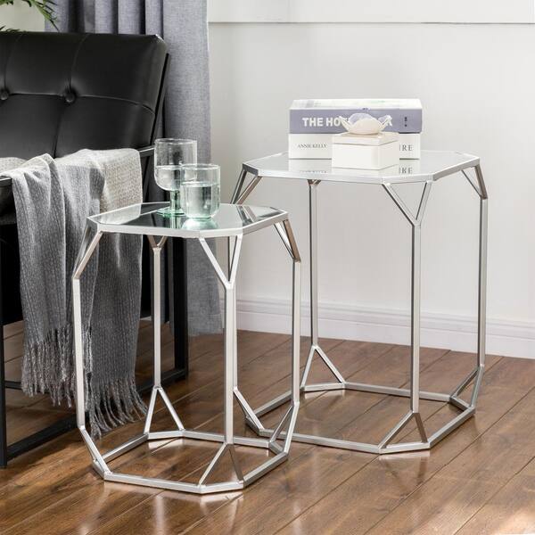 silver glass end table set