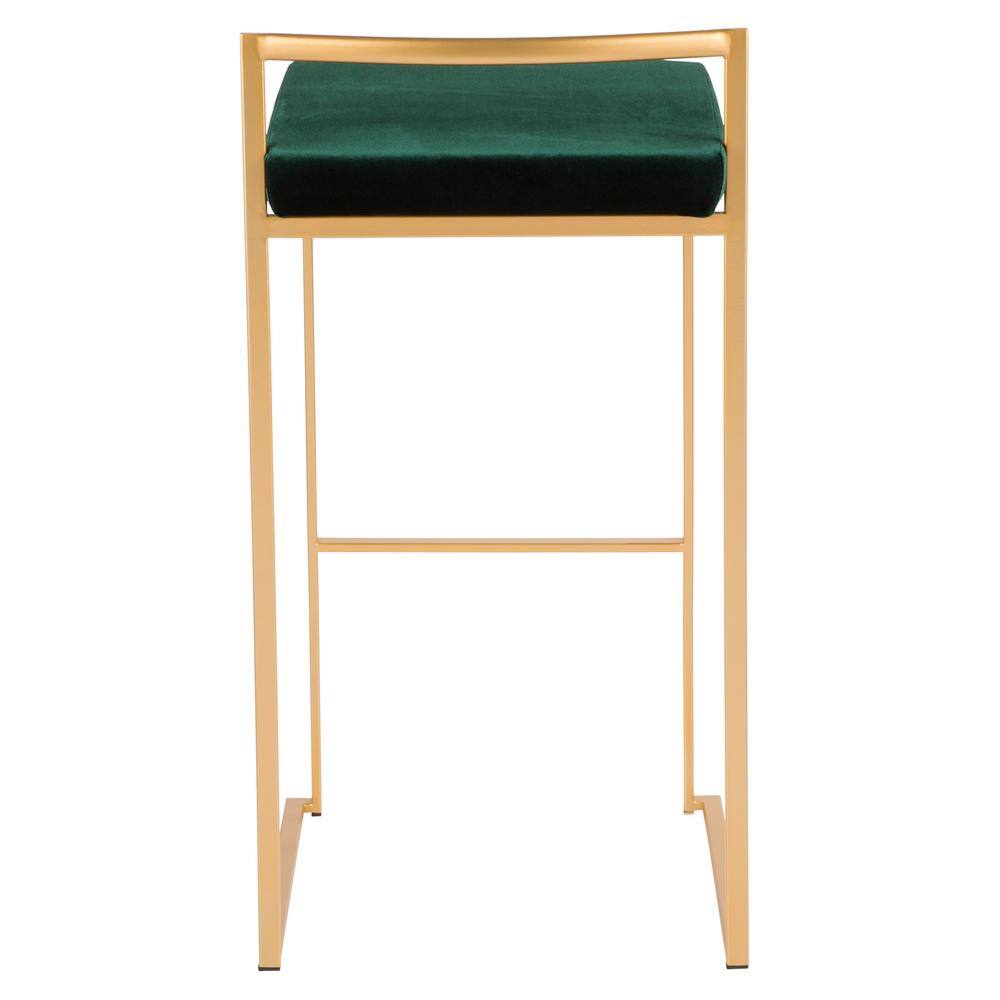 Fuji Gold Metal Barstool with Green Velvet Cushion, Set of 2
