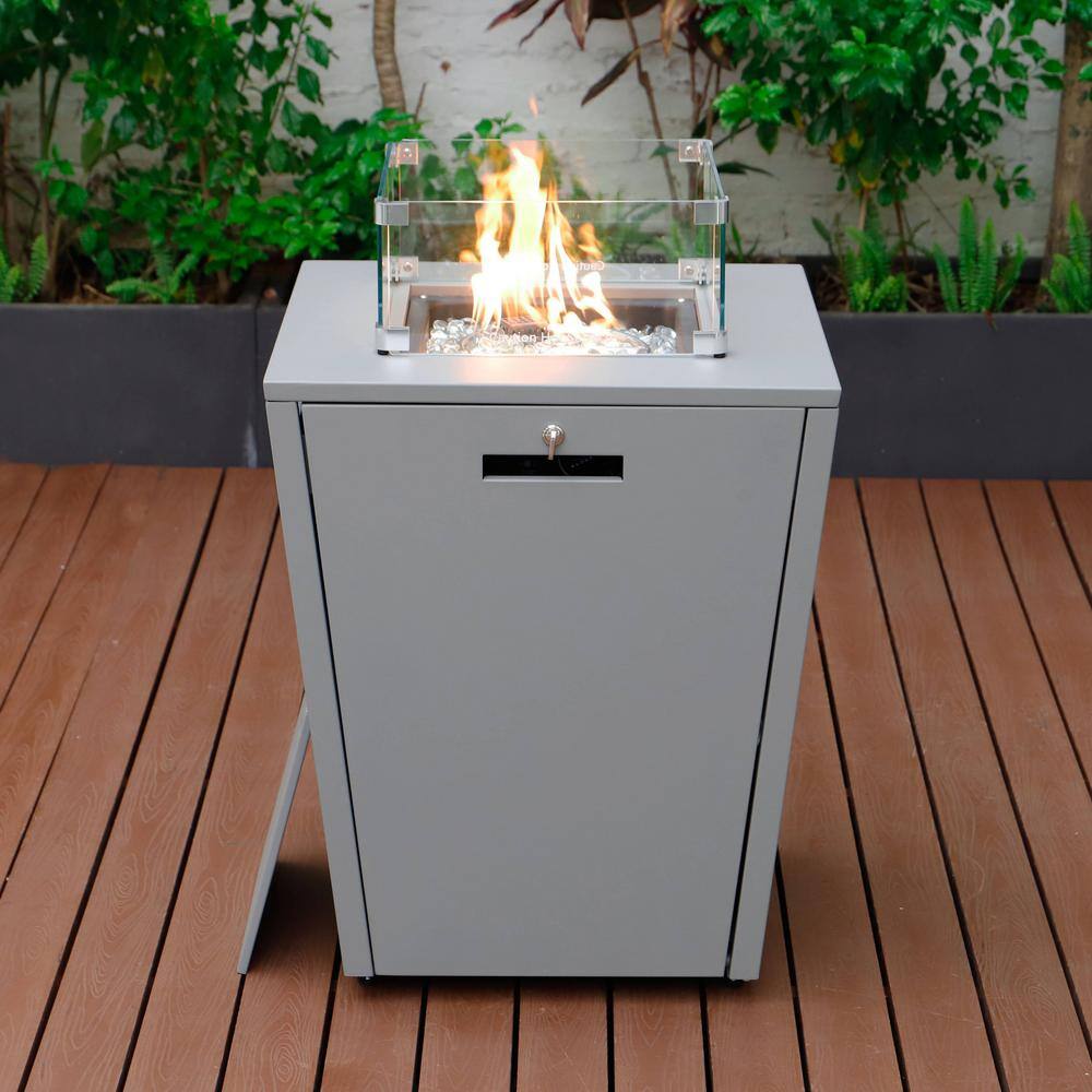 Light Brown Aluminum Outdoor Chaise Lounge Set with Fire Pit Table