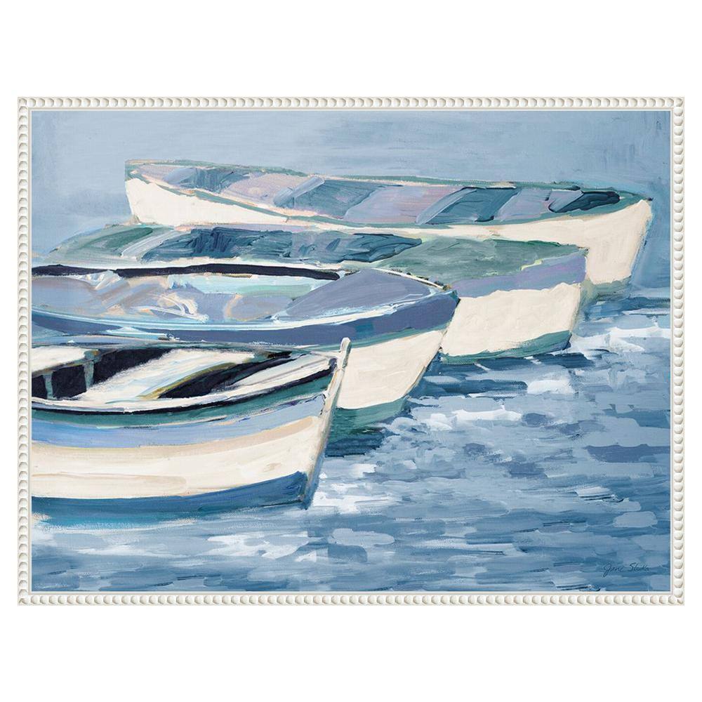 Blue and White Nautical Boat Canvas Print with Beaded Frame