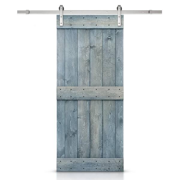 CALHOME Mid-Bar Series 36 in. x 84 in. Solid Denim Blue Stained Pine Wood Interior Sliding Barn Door with Hardware Kit