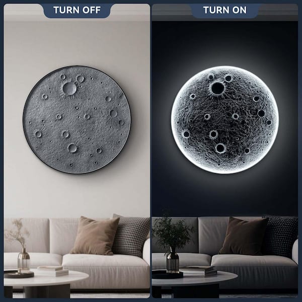 32 in. x 32 in. Gray Metal Work Realistic Resin Moon with Dimmable