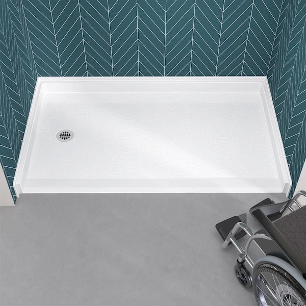 60 in. x 36 in. Acrylic Single Threshold Shower Pan Alcove Rectangular ADA Shower Pan Base with Left Drain in White