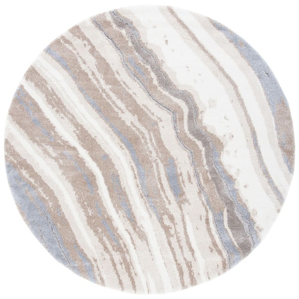 Cyrus Shag 7 ft. x 7 ft. Ivory/Gray Striped Wavy Round Area Rug