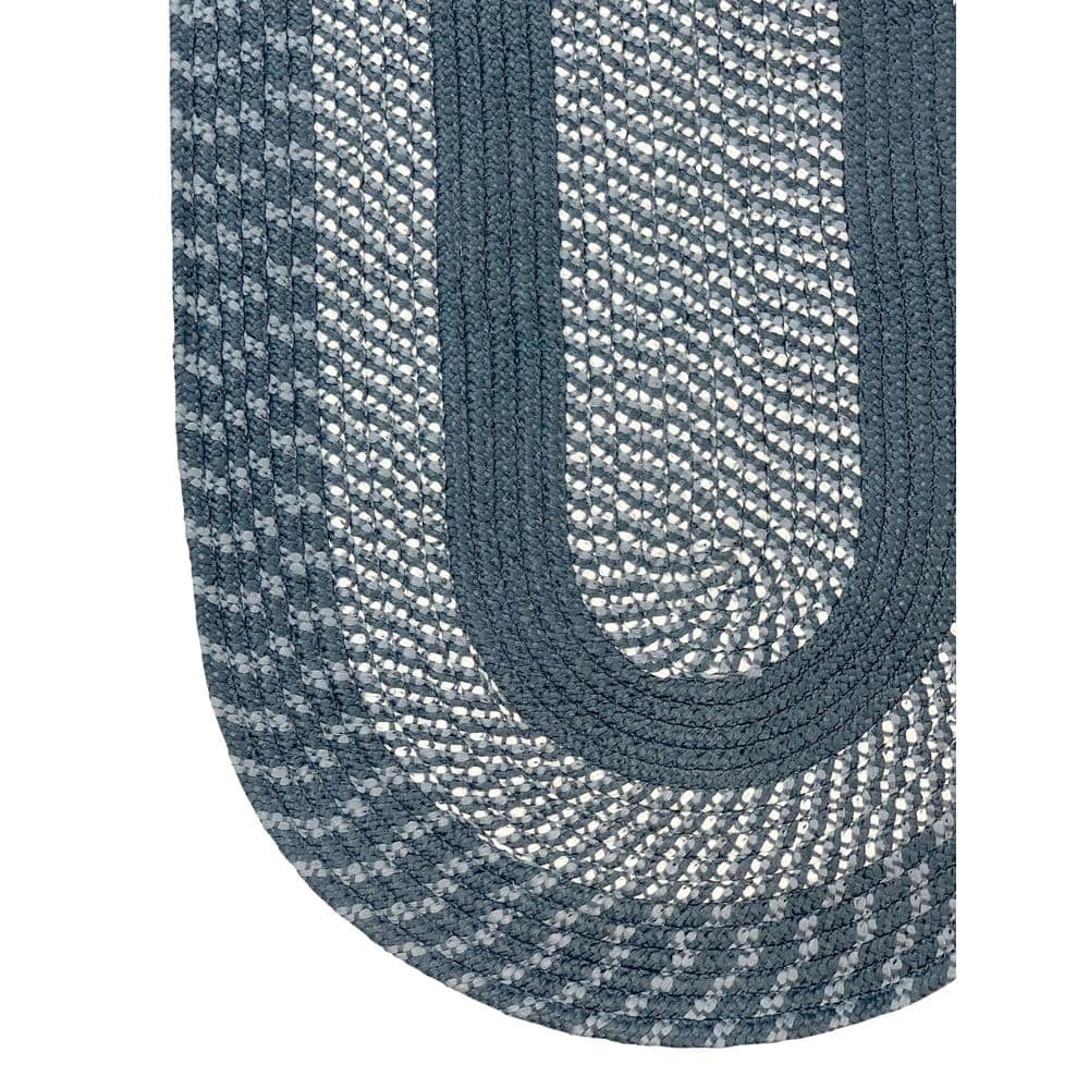 Slate Blue Oval Braided Reversible Synthetic Rug