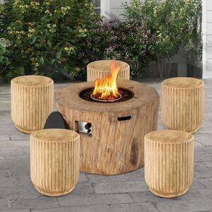 17'' Concrete Outdoor Accent Side Table Tree Stump Wood-like End Table Plant Stand Stool