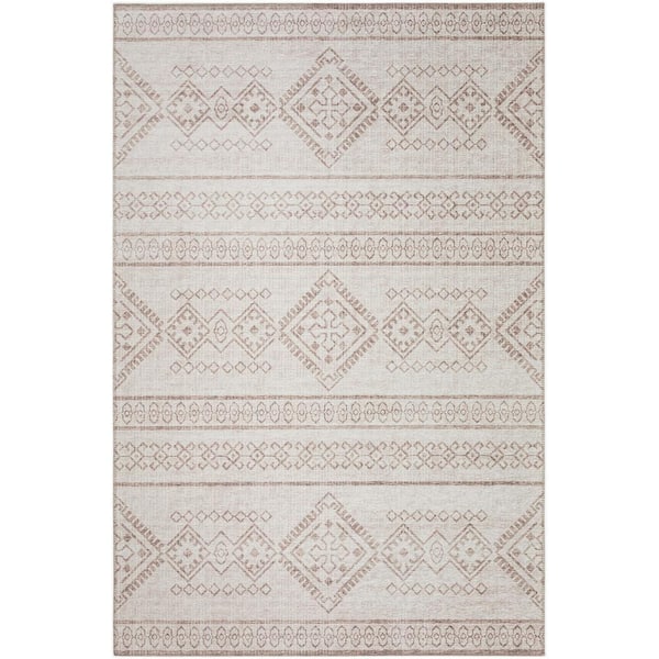 Yuma Beige 8 ft. x 10 ft. Geometric Indoor/Outdoor Washable Area Rug