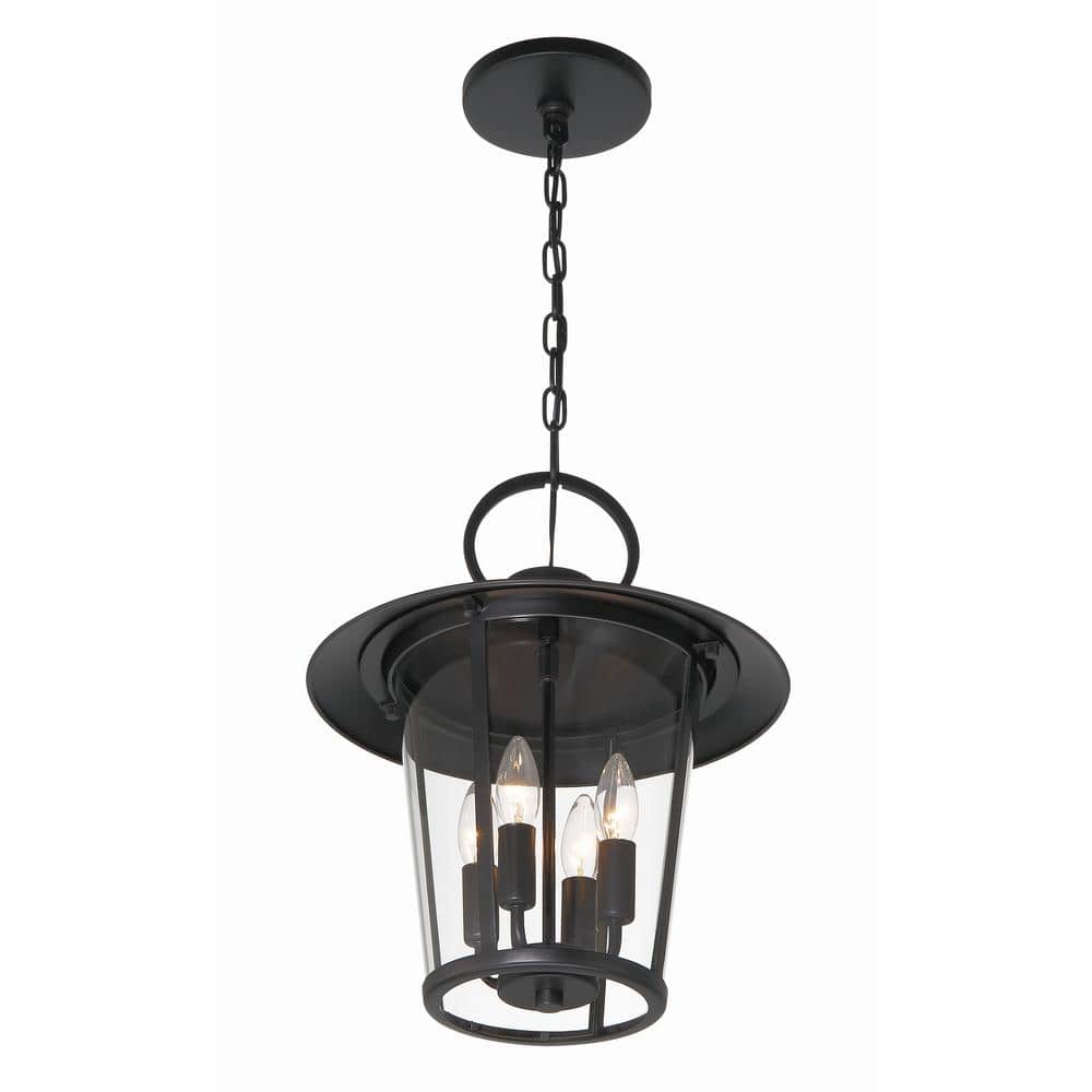 Matte Black Outdoor Lantern Chandelier with Clear Glass