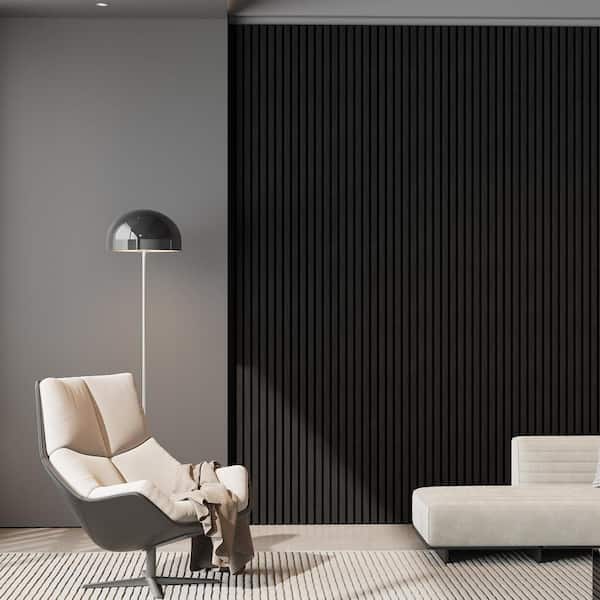 0.9 in. x 1.05 ft. x 7.87 ft. Black Acoustic/Sound Absorb 3 D Oak Overlapping Wood Slat Decorative Wall Paneling 4-Pack