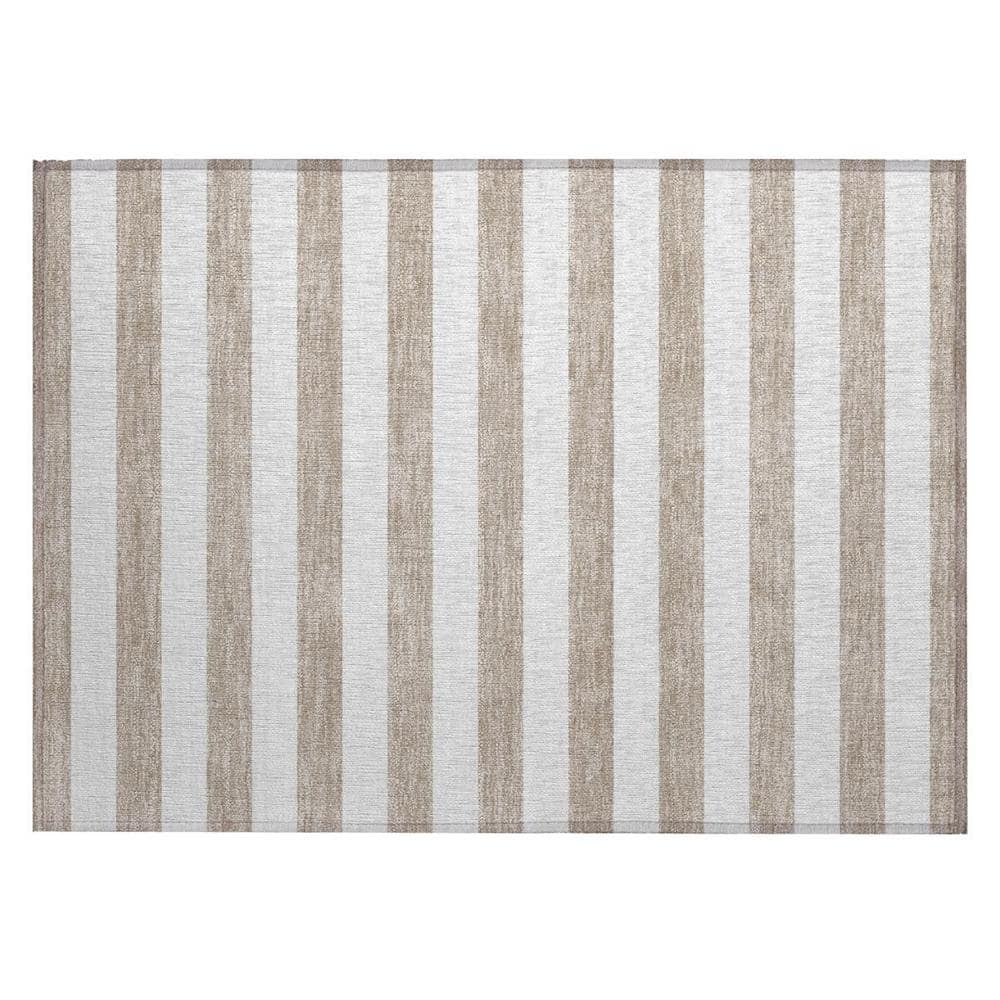 Taupe and White 2 ft. x 3 ft. Woven Striped Polyester Rectangle Indoor/Outdoor Area Rug price history on PriceWatchPro