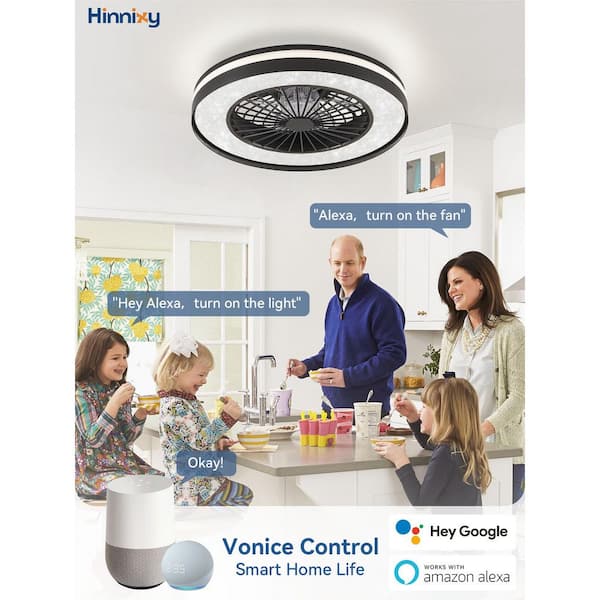 20 in. Smart Indoor Black Enclosed Flush Mount Ceiling Fan with RGB LED, Dimable, Voice/App/Remote Control