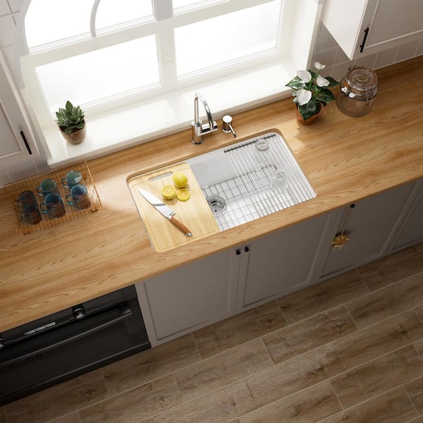 Kuomih 33 In. Workstation Kitchen Sink Single Bowl Undermount