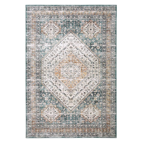 Garvee Teal 8 ft. x 10 ft. Vintage Persian Geometric Area Rug