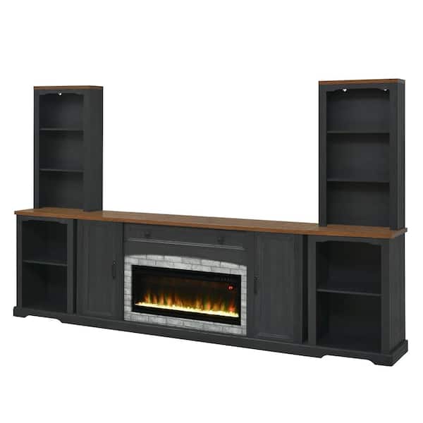 Black Walnut TV Stand Entertainment Center Fits TVs up to 70 in. with Electric Fireplace Heater, Storage Cabinets &