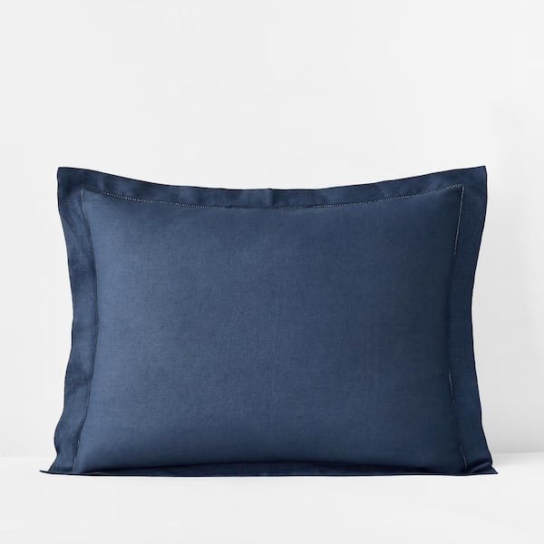 The Company Store Solid Washed Blue Linen Standard Sham