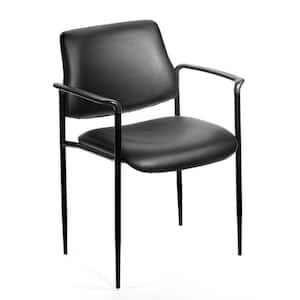 Black Vinyl Cushions Black Steel Frame Molded Arms Stackable Guest Chair
