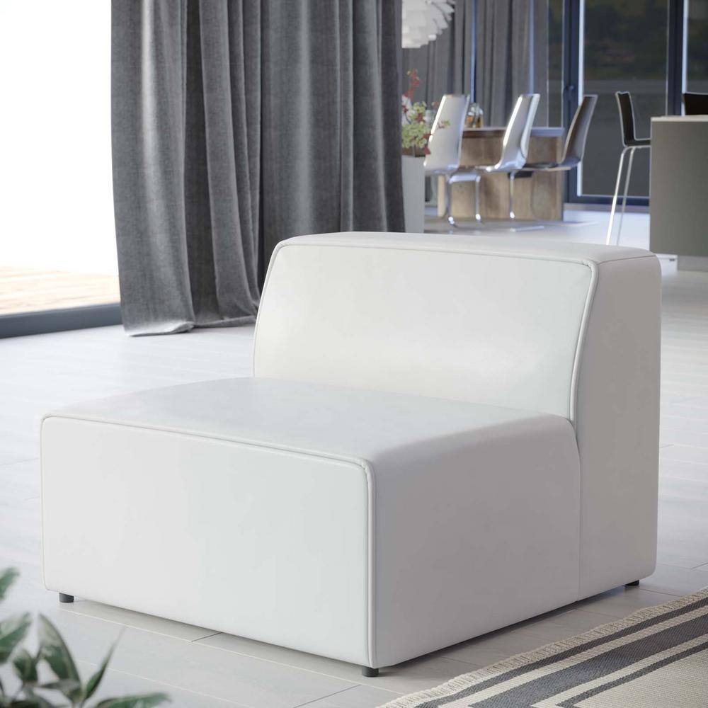 Mingle White Vegan Leather Armless Chair with Plastic Legs