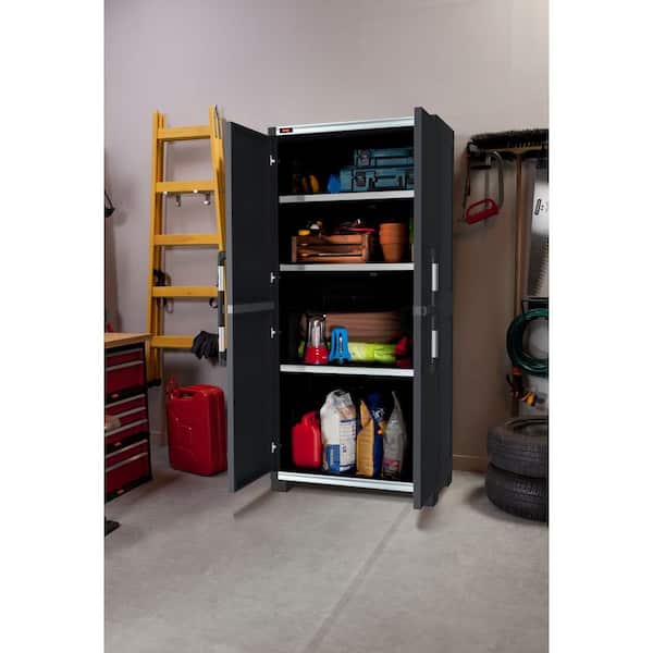 Keter Plastic Freestanding Garage Cabinet Black (35 in. W 74 in. H x 18 in. D) 217819 - The Depot