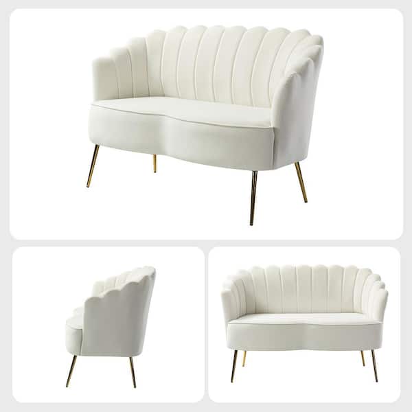 happy❁︎favori  JAYDEN CREATION Yeran Velvet 50.2 in. Ivory 2-Seats Loveseat