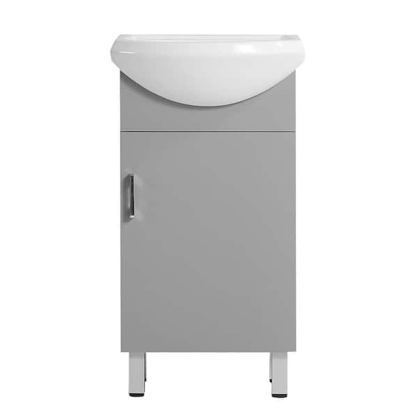 18 in. Solid Wood Mini Bathroom Cabinet with Ceramic Sink Grey
