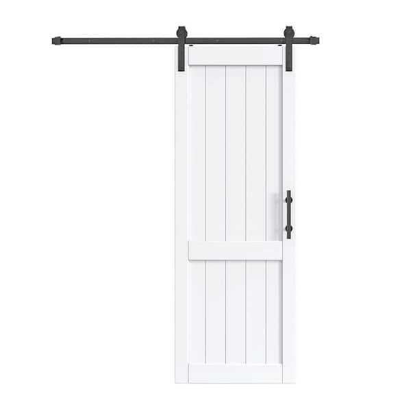 32 in. W. x 84 in. White DH Shape MDF Sliding Barn Door with Hardware Kit