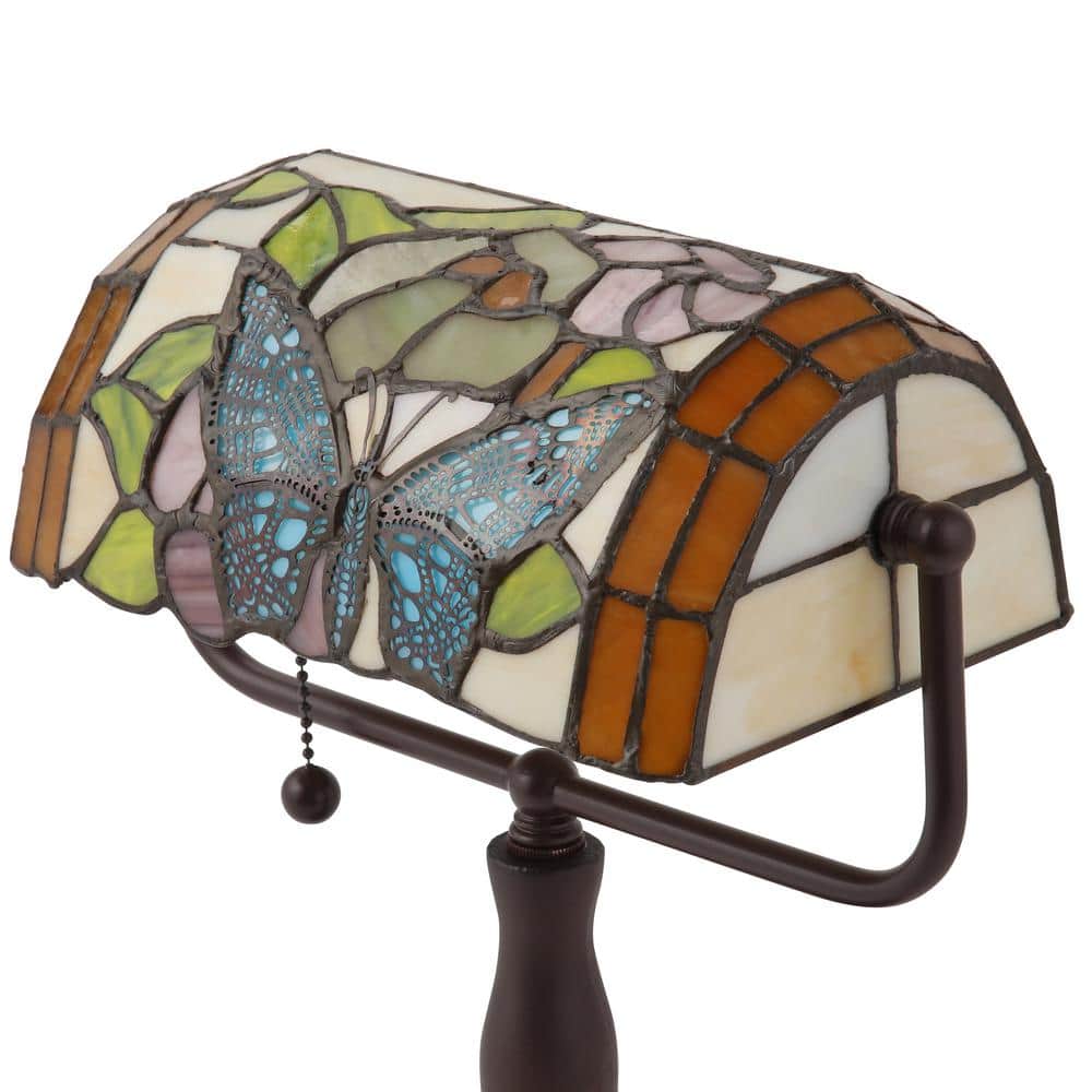 Amber Stained Glass Butterfly Banker Desk Lamp