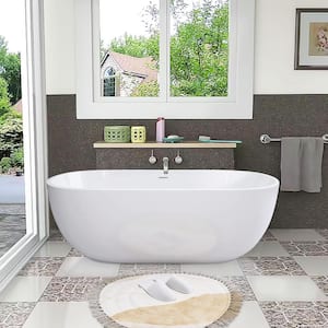 55 in. x 29.5 in. Soaking Freestanding Oval Bathtub with Slotted Overflow, Chrome Pop-Up Drain Anti-Clogging Matte White