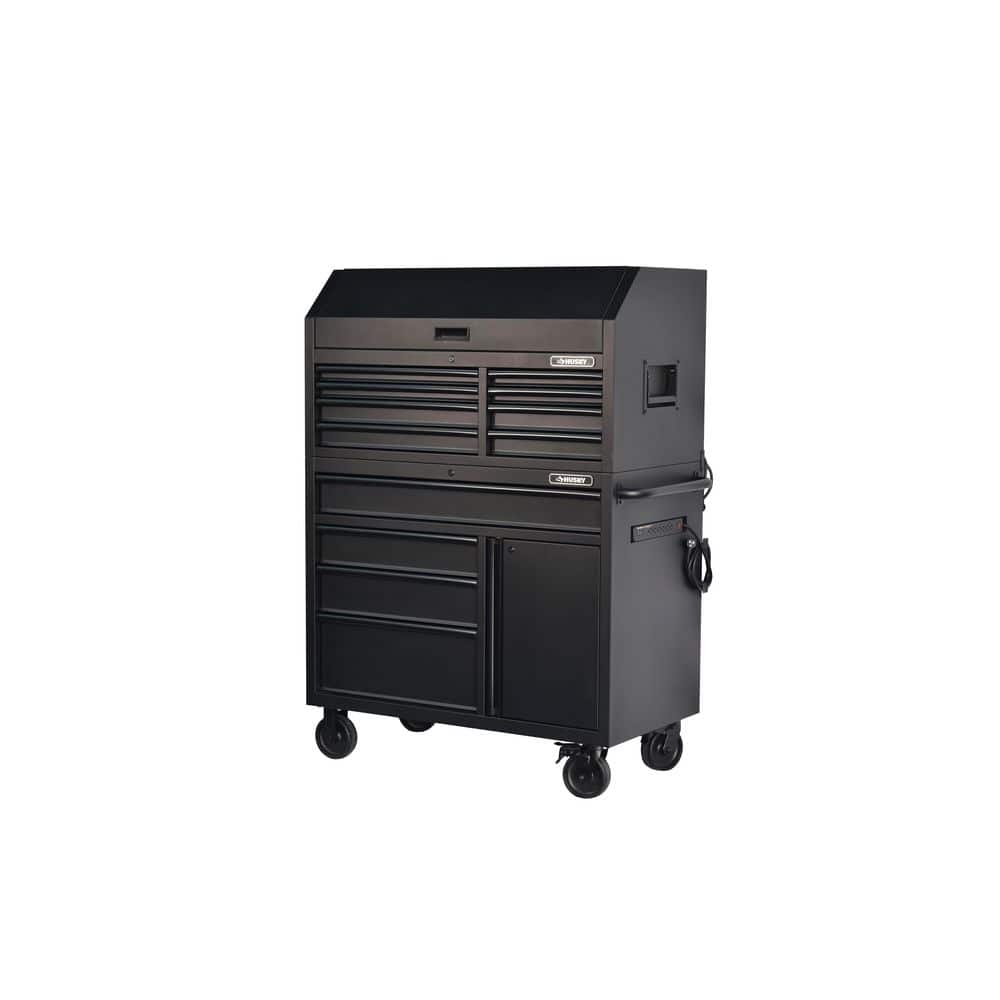 Husky HD 46 in. Wide 24.5 in. Deep 12-Drawer Tool Chest and Rolling Cab Set, Matte Black