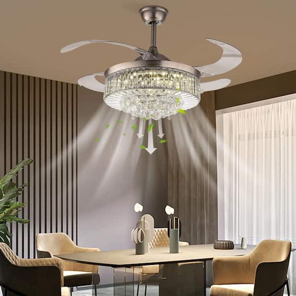 OUKANING 42 in. Integrated LED Indoor Silver Crystal Acrylic
