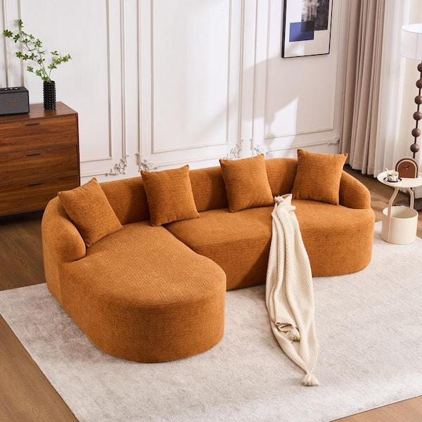 98.8 in. W Chenille L-Shape Modular Sectional Sofa in Orange, Compressed and No Assembly