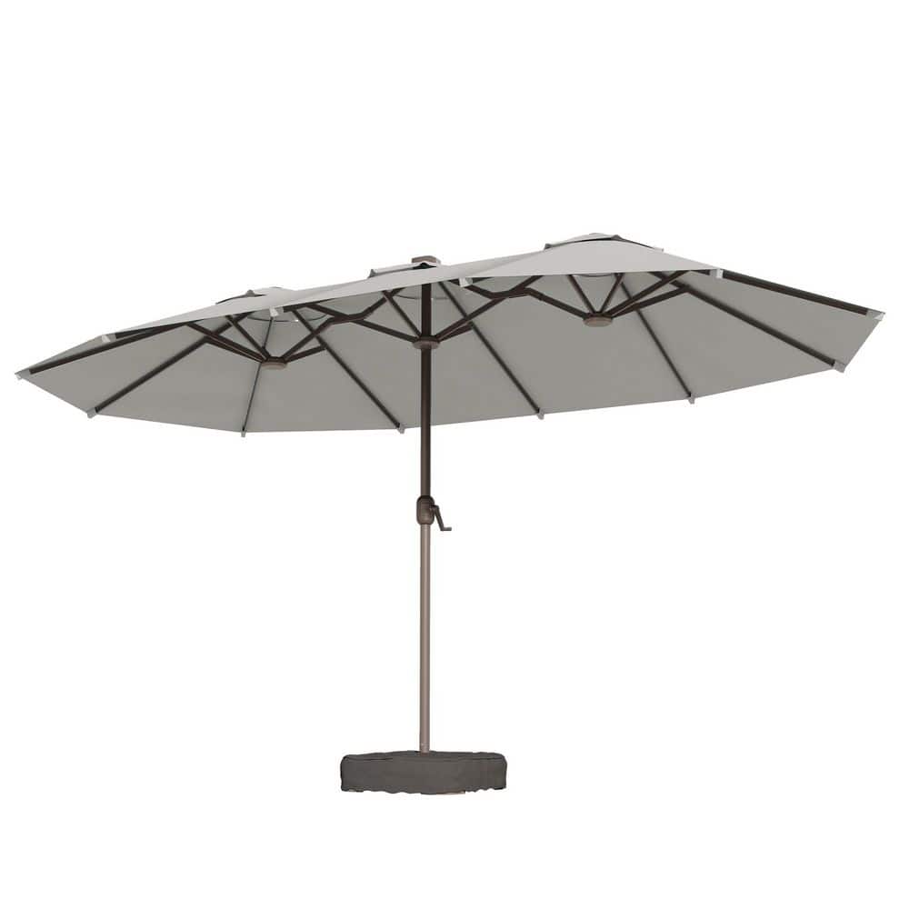 15 ft. Rectangule Outdoor Double Sided Market Patio Umbrella in Light Gray with Base for Poolside Lawn Backyard Garden price history on PriceWatchPro