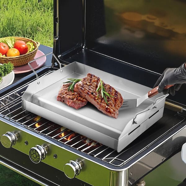 Stainless Steel Griddle, 17x13 in. Universal Flat Top Rectangular Plate, Gas Grill Griddle for BBQ Grill, Teppanyaki