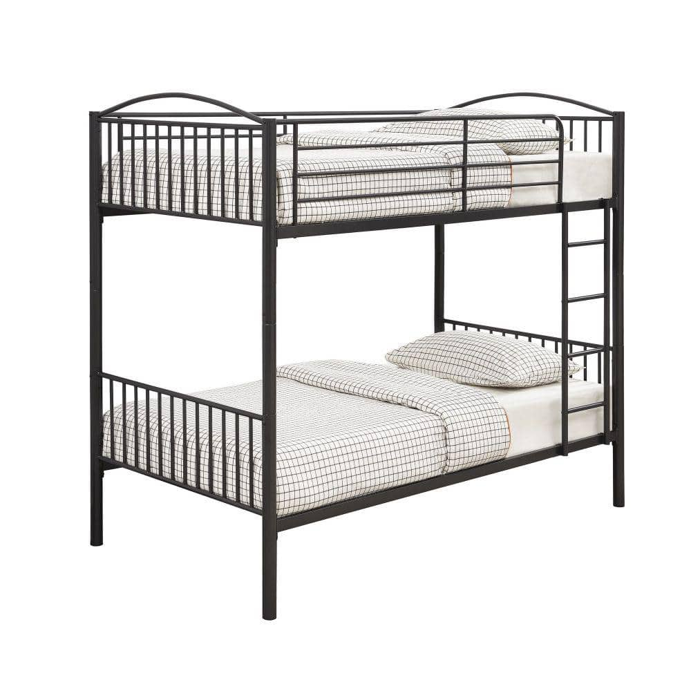 Benjara Demi Dark Black Metal Twin Bunk Bed With Slatted Curved ...