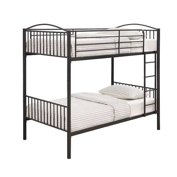 Benjara Demi Dark Black Metal Twin Bunk Bed with Slatted Curved Headboard