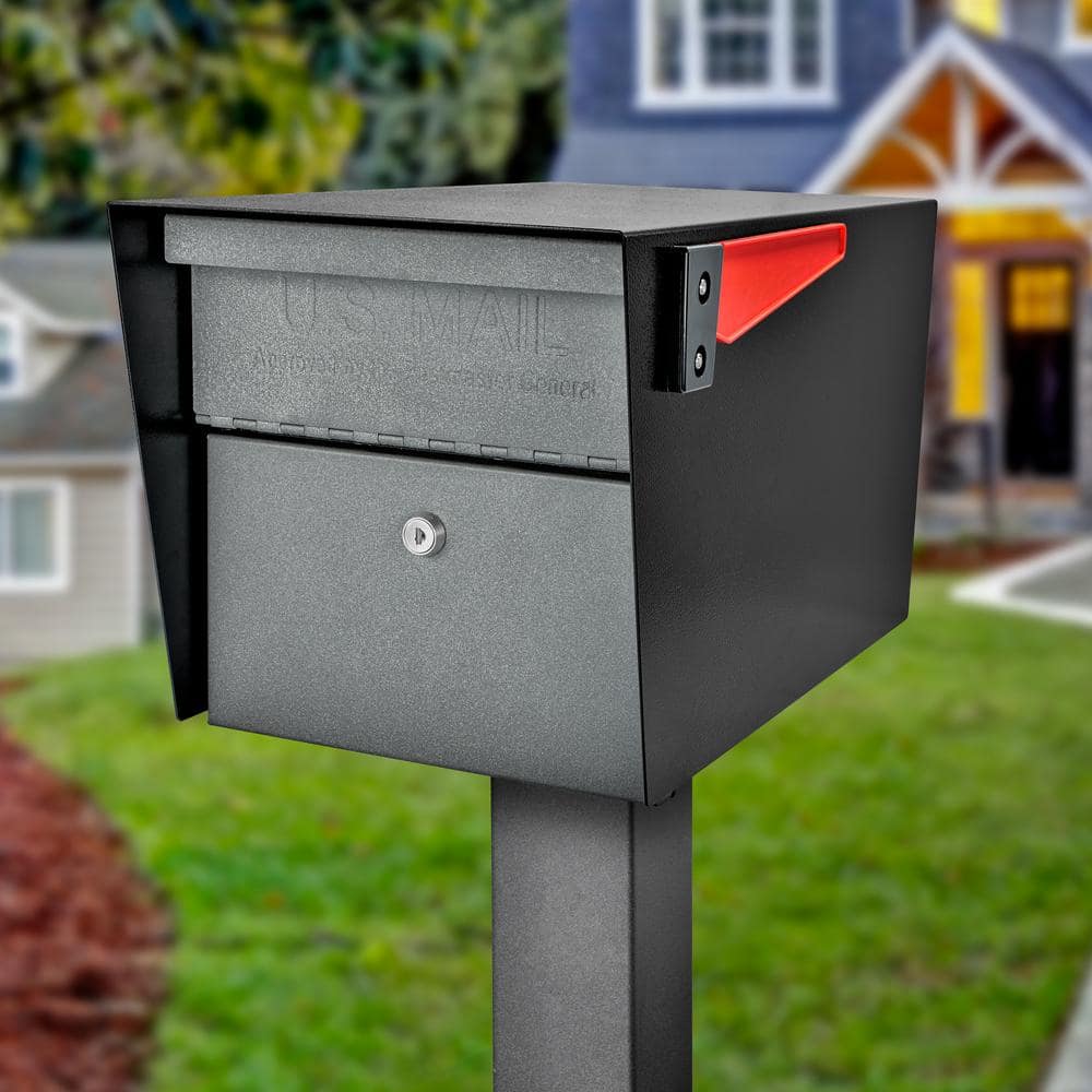 Black Granite Lockable Steel Post Mounted Mailbox